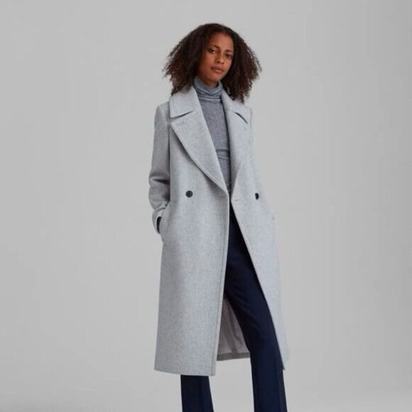 Club Monaco Daylina Wool Cashmere Wrap Coat Gray Size Large Long - Picture 2 of 16